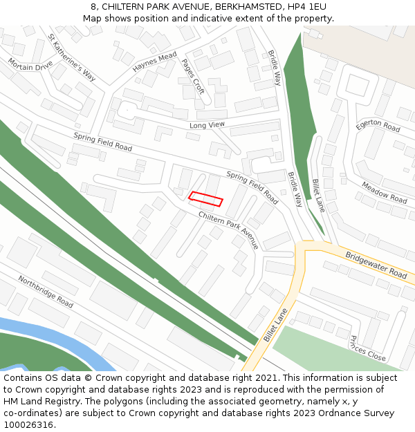 8, CHILTERN PARK AVENUE, BERKHAMSTED, HP4 1EU: Location map and indicative extent of plot