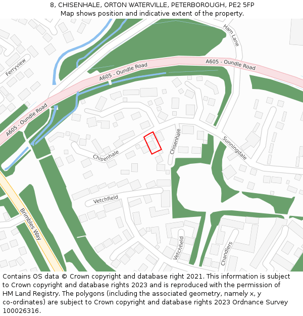 8, CHISENHALE, ORTON WATERVILLE, PETERBOROUGH, PE2 5FP: Location map and indicative extent of plot