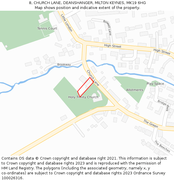 8, CHURCH LANE, DEANSHANGER, MILTON KEYNES, MK19 6HG: Location map and indicative extent of plot