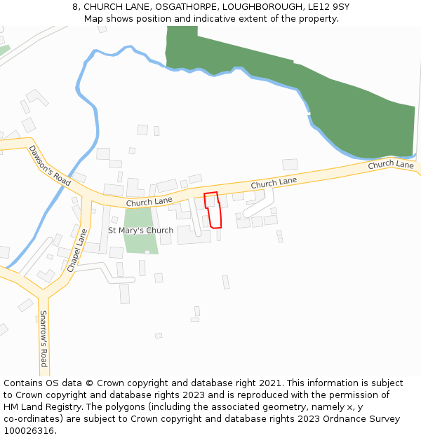 8, CHURCH LANE, OSGATHORPE, LOUGHBOROUGH, LE12 9SY: Location map and indicative extent of plot