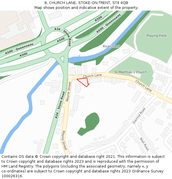 8, CHURCH LANE, STOKE-ON-TRENT, ST4 4QB: Location map and indicative extent of plot