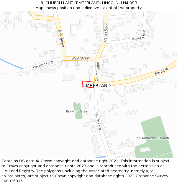 8, CHURCH LANE, TIMBERLAND, LINCOLN, LN4 3SB: Location map and indicative extent of plot