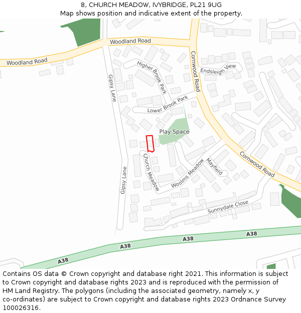 8, CHURCH MEADOW, IVYBRIDGE, PL21 9UG: Location map and indicative extent of plot