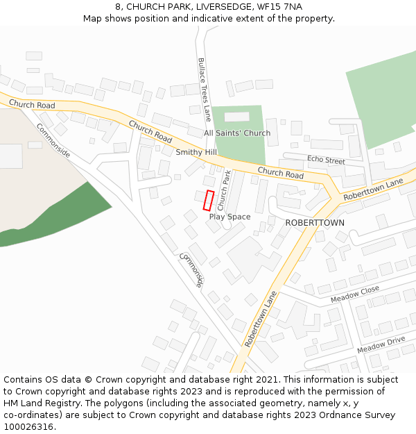 8, CHURCH PARK, LIVERSEDGE, WF15 7NA: Location map and indicative extent of plot