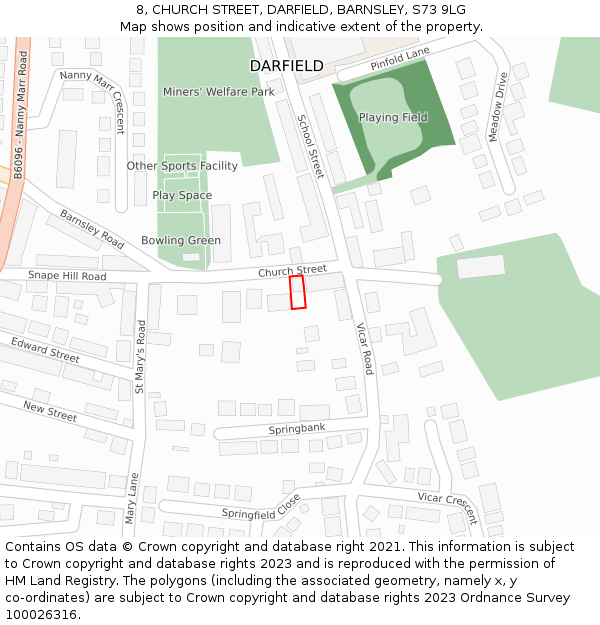 8, CHURCH STREET, DARFIELD, BARNSLEY, S73 9LG: Location map and indicative extent of plot
