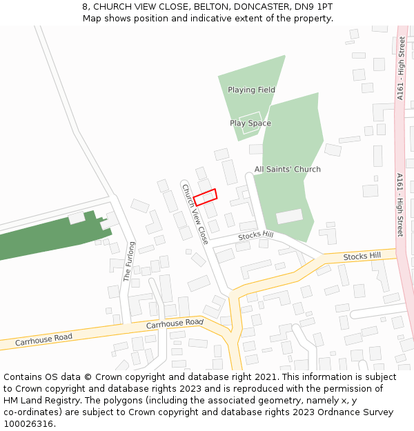 8, CHURCH VIEW CLOSE, BELTON, DONCASTER, DN9 1PT: Location map and indicative extent of plot