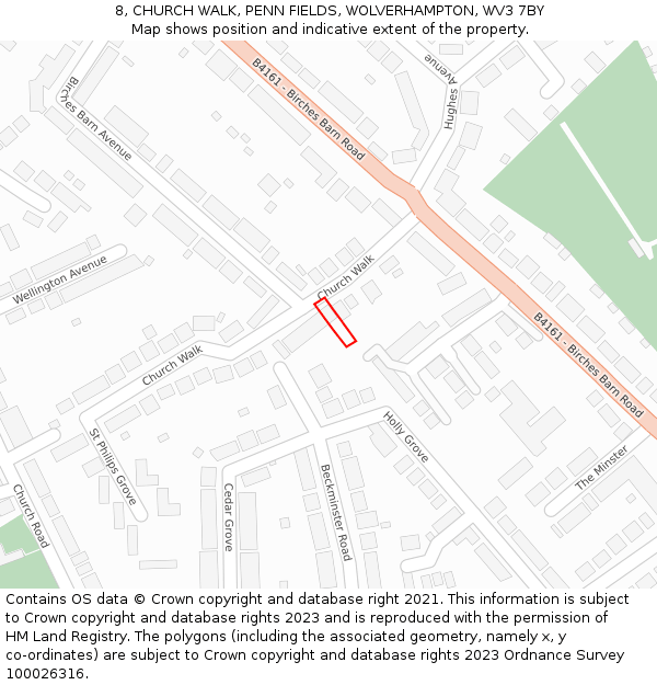 8, CHURCH WALK, PENN FIELDS, WOLVERHAMPTON, WV3 7BY: Location map and indicative extent of plot