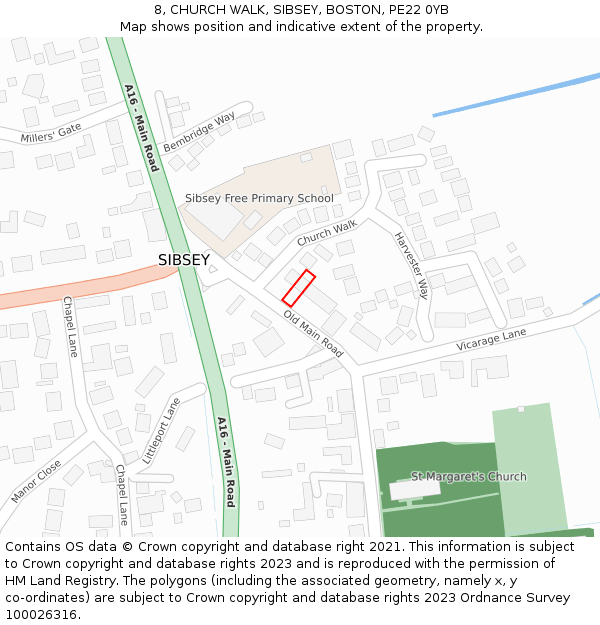 8, CHURCH WALK, SIBSEY, BOSTON, PE22 0YB: Location map and indicative extent of plot