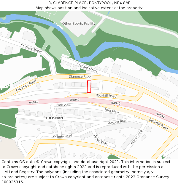 8, CLARENCE PLACE, PONTYPOOL, NP4 8AP: Location map and indicative extent of plot