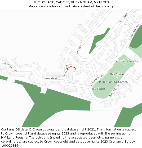 8, CLAY LANE, CALVERT, BUCKINGHAM, MK18 2FB: Location map and indicative extent of plot