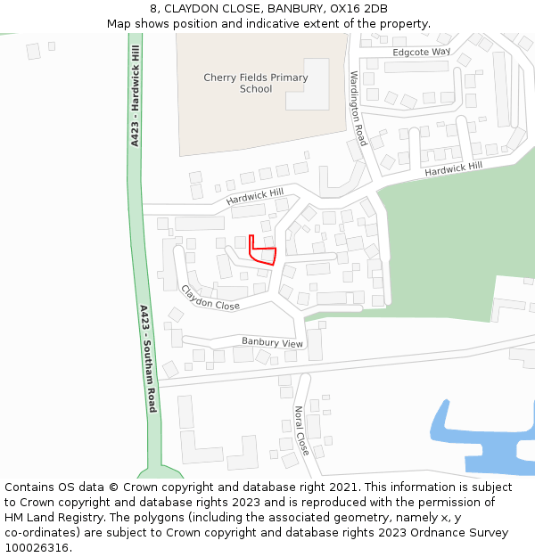 8, CLAYDON CLOSE, BANBURY, OX16 2DB: Location map and indicative extent of plot