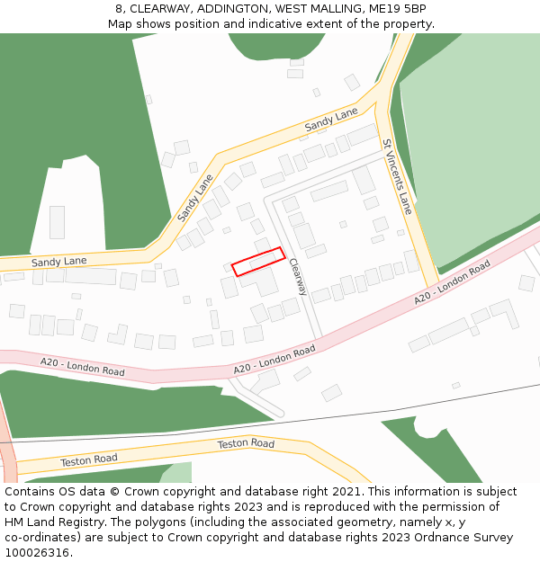 8, CLEARWAY, ADDINGTON, WEST MALLING, ME19 5BP: Location map and indicative extent of plot
