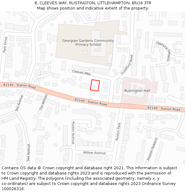 8, CLEEVES WAY, RUSTINGTON, LITTLEHAMPTON, BN16 3TR: Location map and indicative extent of plot