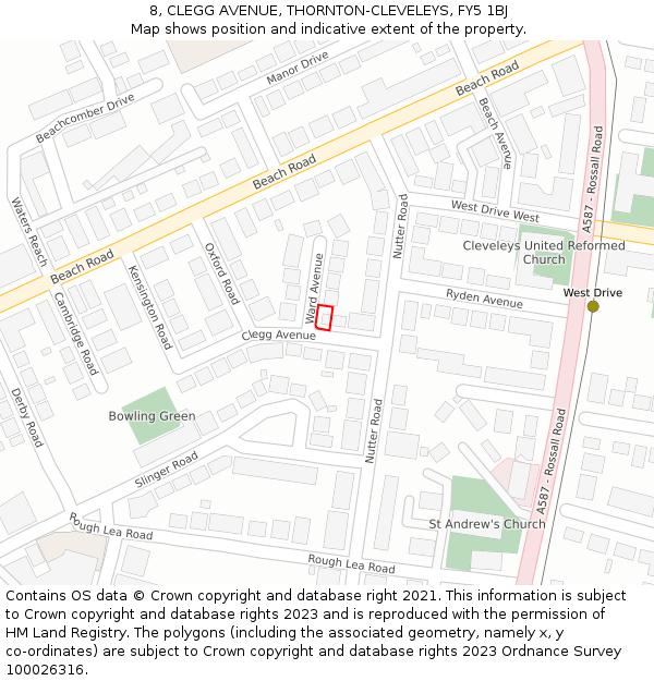 8, CLEGG AVENUE, THORNTON-CLEVELEYS, FY5 1BJ: Location map and indicative extent of plot