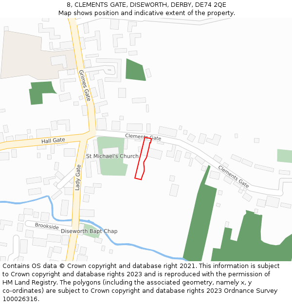 8, CLEMENTS GATE, DISEWORTH, DERBY, DE74 2QE: Location map and indicative extent of plot