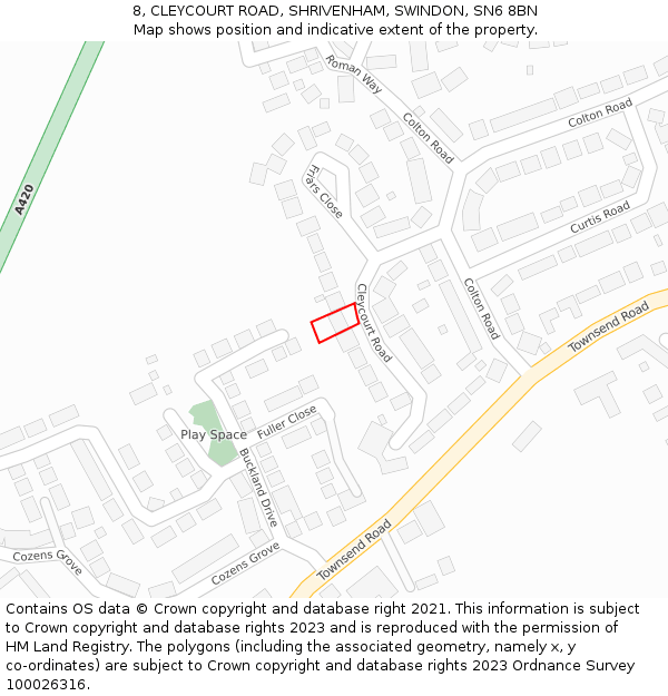 8, CLEYCOURT ROAD, SHRIVENHAM, SWINDON, SN6 8BN: Location map and indicative extent of plot