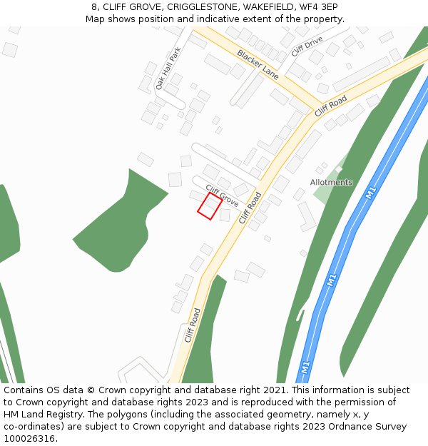 8, CLIFF GROVE, CRIGGLESTONE, WAKEFIELD, WF4 3EP: Location map and indicative extent of plot