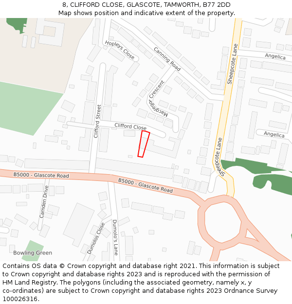 8, CLIFFORD CLOSE, GLASCOTE, TAMWORTH, B77 2DD: Location map and indicative extent of plot