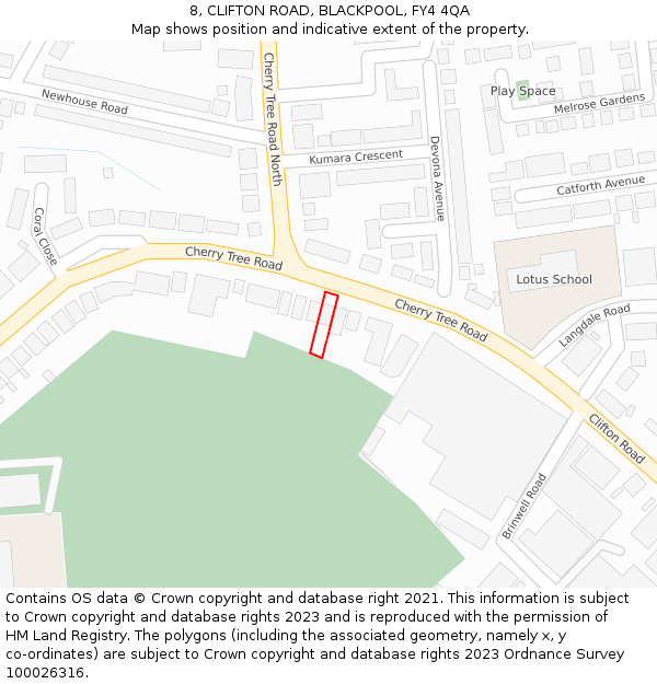 8, CLIFTON ROAD, BLACKPOOL, FY4 4QA: Location map and indicative extent of plot