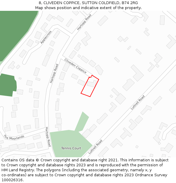 8, CLIVEDEN COPPICE, SUTTON COLDFIELD, B74 2RG: Location map and indicative extent of plot