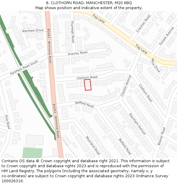 8, CLOTHORN ROAD, MANCHESTER, M20 6BQ: Location map and indicative extent of plot