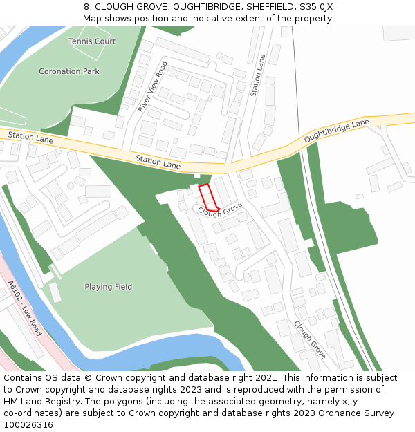 8, CLOUGH GROVE, OUGHTIBRIDGE, SHEFFIELD, S35 0JX: Location map and indicative extent of plot