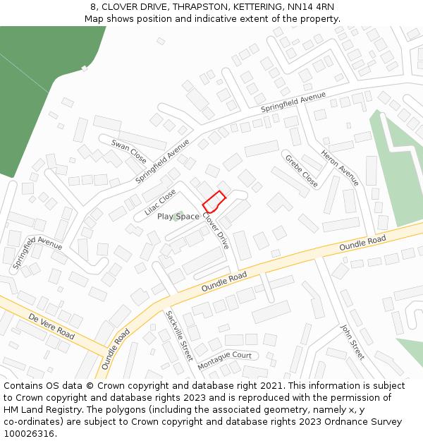 8, CLOVER DRIVE, THRAPSTON, KETTERING, NN14 4RN: Location map and indicative extent of plot