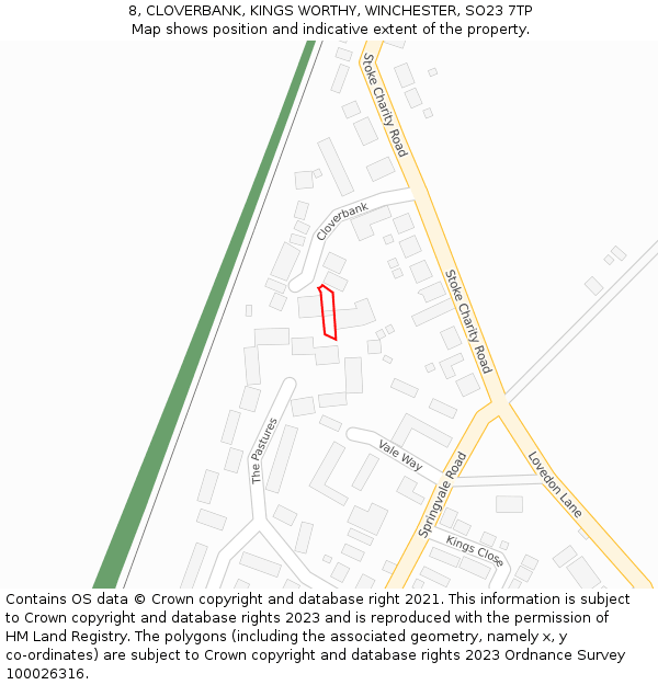 8, CLOVERBANK, KINGS WORTHY, WINCHESTER, SO23 7TP: Location map and indicative extent of plot