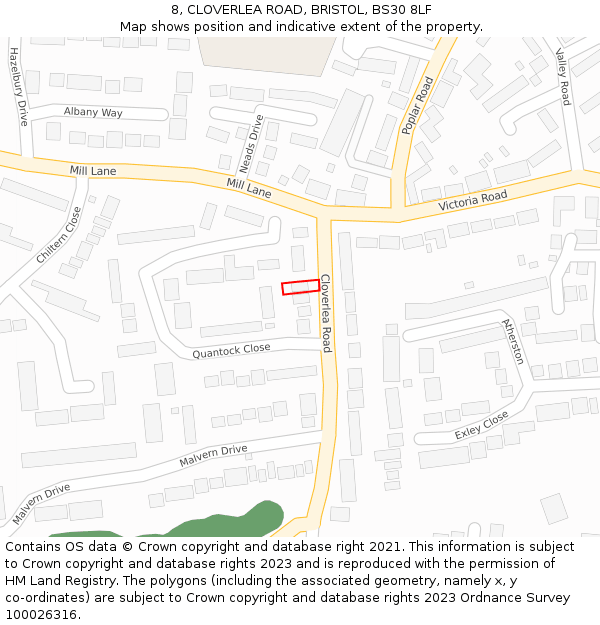 8, CLOVERLEA ROAD, BRISTOL, BS30 8LF: Location map and indicative extent of plot
