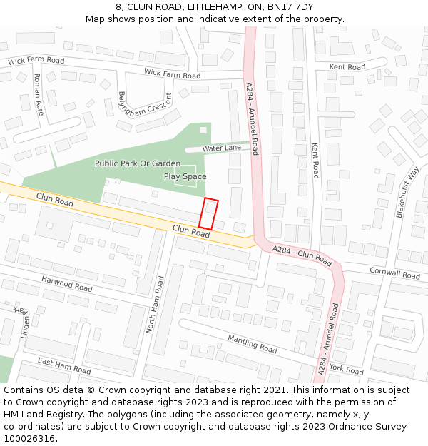 8, CLUN ROAD, LITTLEHAMPTON, BN17 7DY: Location map and indicative extent of plot