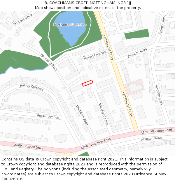 8, COACHMANS CROFT, NOTTINGHAM, NG8 1JJ: Location map and indicative extent of plot