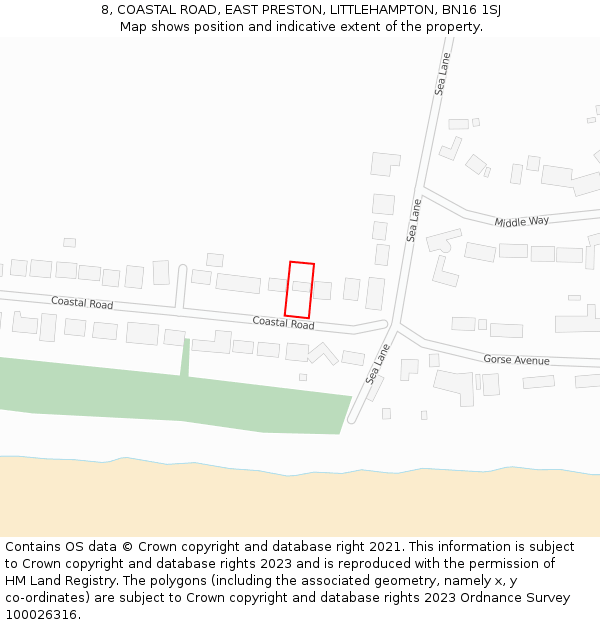 8, COASTAL ROAD, EAST PRESTON, LITTLEHAMPTON, BN16 1SJ: Location map and indicative extent of plot