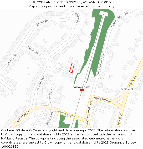 8, COB LANE CLOSE, DIGSWELL, WELWYN, AL6 0DD: Location map and indicative extent of plot