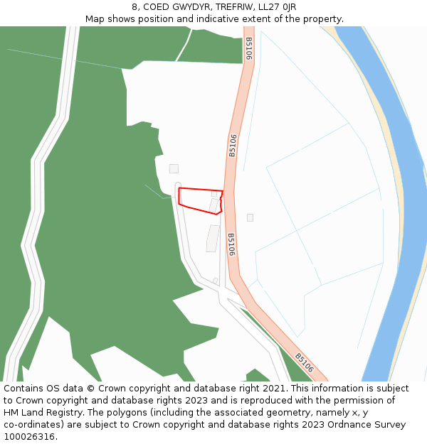 8, COED GWYDYR, TREFRIW, LL27 0JR: Location map and indicative extent of plot