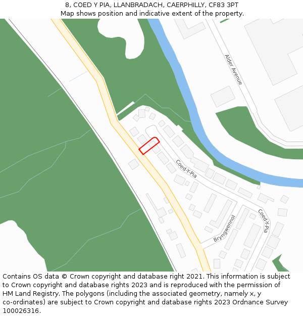 8, COED Y PIA, LLANBRADACH, CAERPHILLY, CF83 3PT: Location map and indicative extent of plot