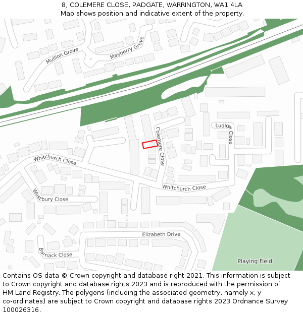 8, COLEMERE CLOSE, PADGATE, WARRINGTON, WA1 4LA: Location map and indicative extent of plot