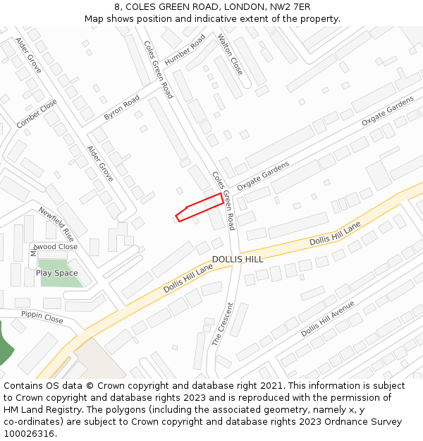 8, COLES GREEN ROAD, LONDON, NW2 7ER: Location map and indicative extent of plot