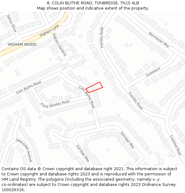 8, COLIN BLYTHE ROAD, TONBRIDGE, TN10 4LB: Location map and indicative extent of plot