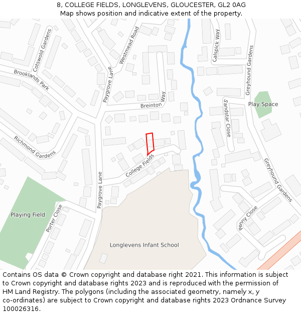 8, COLLEGE FIELDS, LONGLEVENS, GLOUCESTER, GL2 0AG: Location map and indicative extent of plot