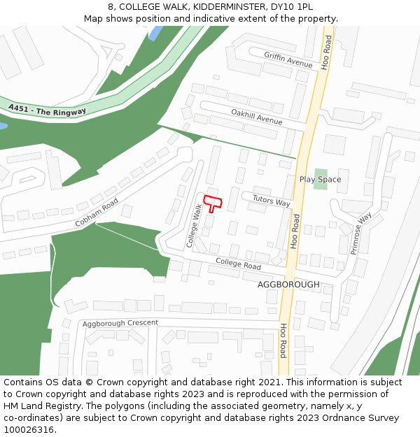 8, COLLEGE WALK, KIDDERMINSTER, DY10 1PL: Location map and indicative extent of plot