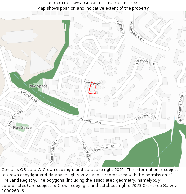 8, COLLEGE WAY, GLOWETH, TRURO, TR1 3RX: Location map and indicative extent of plot