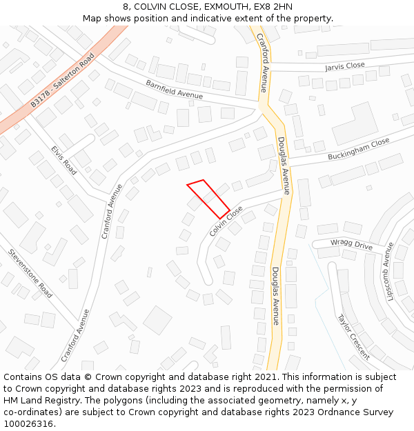8, COLVIN CLOSE, EXMOUTH, EX8 2HN: Location map and indicative extent of plot