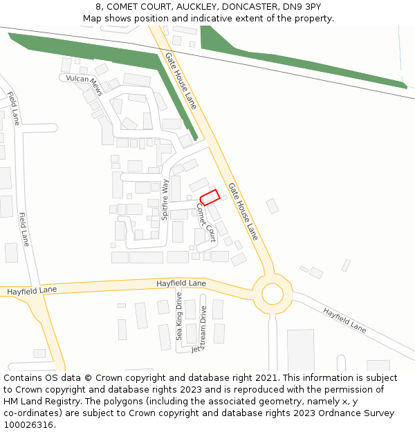 8, COMET COURT, AUCKLEY, DONCASTER, DN9 3PY: Location map and indicative extent of plot