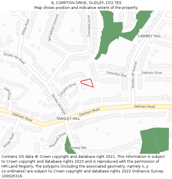 8, COMPTON DRIVE, DUDLEY, DY2 7ES: Location map and indicative extent of plot