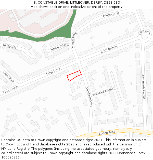 8, CONSTABLE DRIVE, LITTLEOVER, DERBY, DE23 6EQ: Location map and indicative extent of plot
