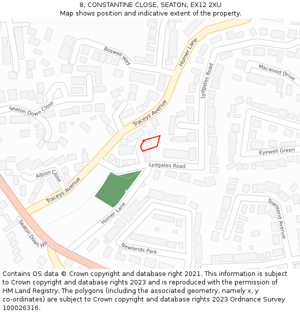 8, CONSTANTINE CLOSE, SEATON, EX12 2XU: Location map and indicative extent of plot