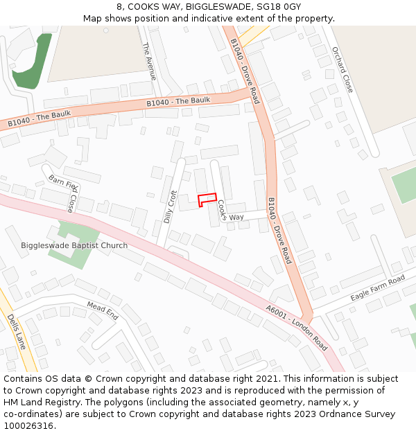 8, COOKS WAY, BIGGLESWADE, SG18 0GY: Location map and indicative extent of plot
