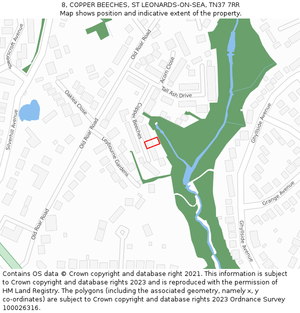 8, COPPER BEECHES, ST LEONARDS-ON-SEA, TN37 7RR: Location map and indicative extent of plot