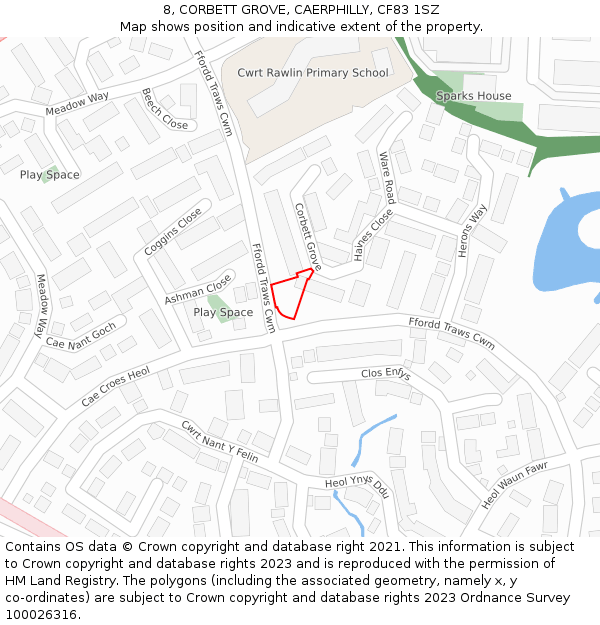 8, CORBETT GROVE, CAERPHILLY, CF83 1SZ: Location map and indicative extent of plot