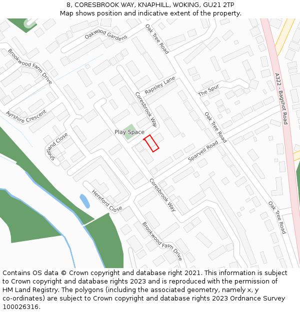 8, CORESBROOK WAY, KNAPHILL, WOKING, GU21 2TP: Location map and indicative extent of plot
